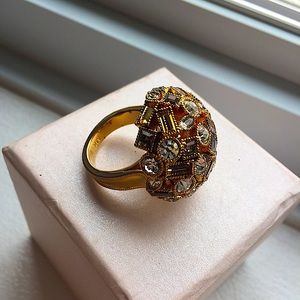 Encrusted Gold and Gem Thick Ring Size 9